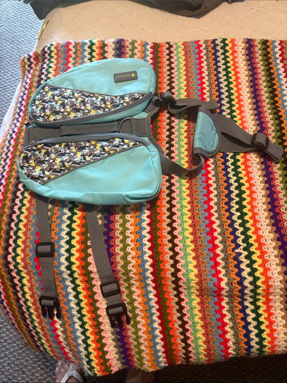 Light Blue Waist Pack with Geometric Pattern